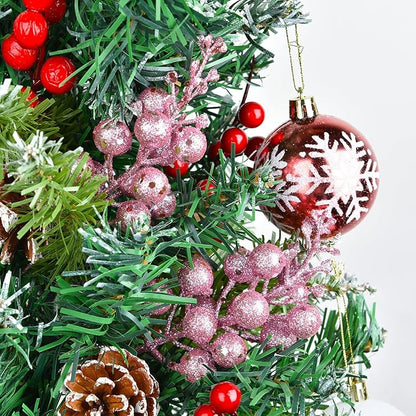 DearHouse 14 Pack Christmas Glitter Berries Stems, 7.8Inch Artificial Christmas Picks for Christmas Tree Ornaments, DIY Xmas Wreath, Crafts, Holiday and Home Decor (Pink)