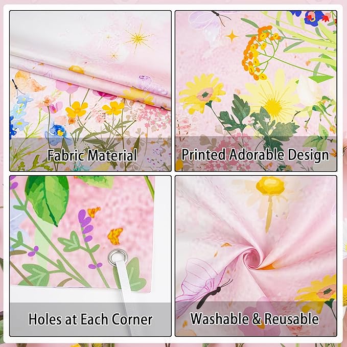 Wildflower Baby Shower Decorations Banner - Floral Welcome Baby Backdrop Party Supplies, Flower Theme Photo Background for Birthday Baby Shower Gender Reveal (72.8 x 35.4 inch)