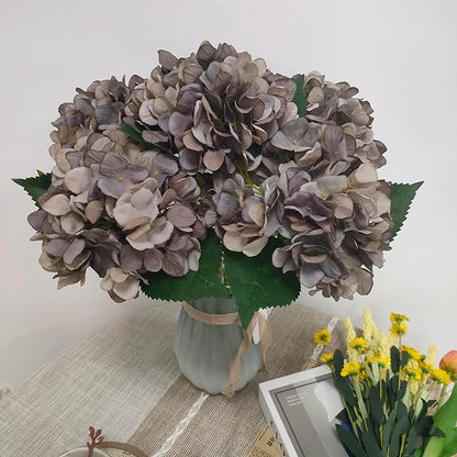 Brown Hydrangea Artificial Flowers,6 Pcs Faux Hydrangea Flowers,Artificial Hydrangeas Flowers with Stems,Fake Hydrangeas,Silk Hydrangeas Flowers with Stems for Home Decor (6, Coffee)