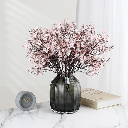 JAKY-Global Babys Breath Silk Artificial Flowers Bulk with Vase 10pcs Fall Decor Fake Flower Bouquet Bulk for Home Indoor Floral Arrangement Table Centerpieces Party Decor(Autumn Pink with Vase)