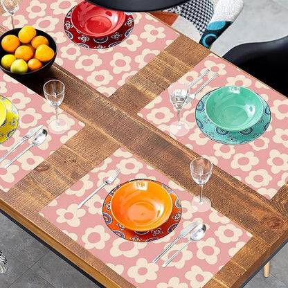 Vintage Groovy Flowers Placemats Set of 4, Placemats for Dining Table,Heat Resistant Stain Resistant Wipeable Table Mats for Kitchen Dining Holiday Party Home Decor,12x18 Inch