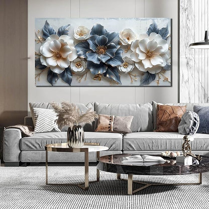 Flower Canvas Wall Art for Office Blue and White All Decor for Bedroom Women Big Wall Art for Living Room Modern Size 29" x 58"