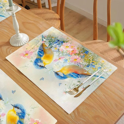 Birds Placemats Set of 4 Animal Birds Watercolor Table Mats Washable Place Mats for Home Party Kitchen Indoor Outdoor Restaurants 4 PCS