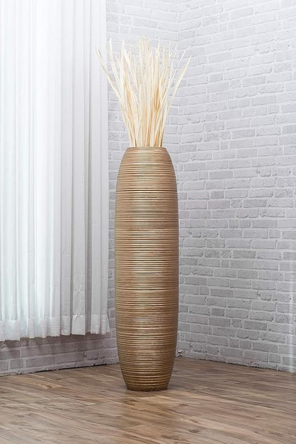 LEEWADEE Large Floor Vase – Handmade Flower Holder Made of Wood, Sophisticated Vessel for Decorative Branches and Dried Flowers, 43 inches, Golden
