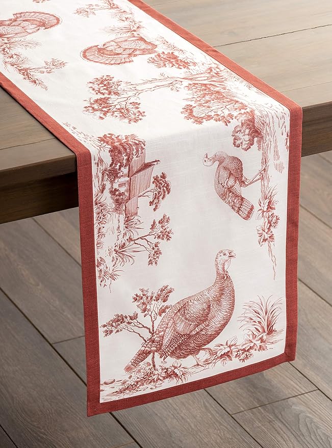 Maison d' Hermine Table Runner 100% Cotton Single Layer Table Runners 90 inches Long for Thanksgiving Christmas Decorations Home Kitchen Dining Party Wedding (Holy Jouy - Red, 14.5" x 90")
