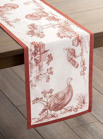 Maison d' Hermine Table Runner 100% Cotton Single Layer Table Runners 90 inches Long for Thanksgiving Christmas Decorations Home Kitchen Dining Party Wedding (Holy Jouy - Red, 14.5" x 90")