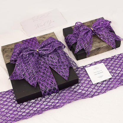 VATIN 4" Purple Christmas Ribbon, Purple Glitter Mesh Diamond Web Sequin Dots Wired Christmas Ribbon for Gift Wrapping Bow Making Wreath Supply-10 Yards