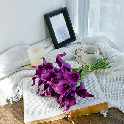 Mandy's PU Grape Purple Calla Lily Artificial Flowers 20 Stems 13.5in Faux Realistic Centerpiece for Thanksgiving and Christmas Decorations DIY Bridal Bouquet Home Décor