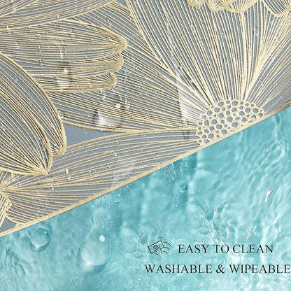 Gold Placemats Set of 6 Rectangle Pressed Vinyl Table Mats Heat Resistant Non-Slip Washable Wipeable Place Mats for Dining Table Indoor Outdoor Flower Dinner Placemats