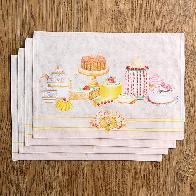 Maison d' Hermine Place Mats 100% Combed Cotton Premium (13 Inch x 19 Inch) Decorative Cloth Place Mat Washable Dinner Placemat, Dinner, Wedding & Dining, Pastries (Set of 4)