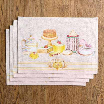 Maison d' Hermine Place Mats 100% Combed Cotton Premium (13 Inch x 19 Inch) Decorative Cloth Place Mat Washable Dinner Placemat, Dinner, Wedding & Dining, Pastries (Set of 4)