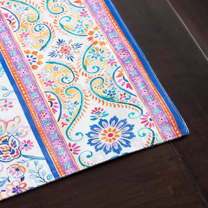 Maison d' Hermine Placemats Set of 4 100% Cotton Washable Cloth Place Mats, Reusable Table Mats for Kitchen Dining Decoration, Party, Wedding, Restaurant Spring/Summer (Indian Floral, 13" x 19")