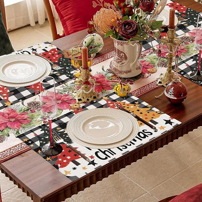 Christmas Tree Placemats Set of 4,Merry Christmas 12x18 Inch Non-Slip Washable Heat Resistant Linen Fabric Table Mats,Place Mats for Holiday Party