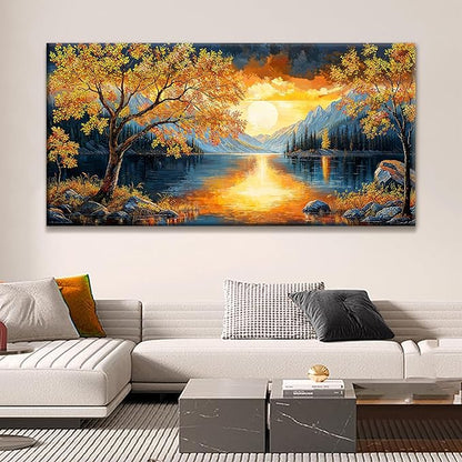 Large Wall Art For Living Room Canvas Art Wall Decor Modern Artwork Gold Tree River Sunrise Landscape Paintings Print Pictures For Bedroom Apartment Office Mural Aesthetic Artwork 29 X 58 In