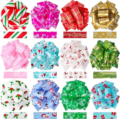JOYIN 24 PCS Christmas Ribbon Pull Bow, 5" Gift Wrapping Pull Bow, Xmas Gift Accessory for Christmas Present Wrapping, Party Decorations, Boxing Day Decorations, Holiday Decor