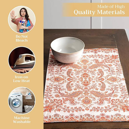 Maison d' Hermine Placemats Set of 4 100% Cotton Washable Cloth Place Mats, Reusable Table Mats for Thanksgiving Christmas Decorations Kitchen Dining Party Wedding Restaurant (Cachemire, 13" x 19")