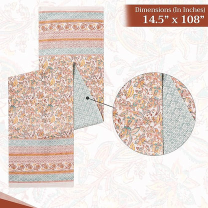 Maison d' Hermine Table Runner 100% Cotton Double Layer Table Runners 108 inches Long for Thanksgiving Christmas Decorations Home Kitchen Dining Party Wedding (Nila, 14.5" x 108")