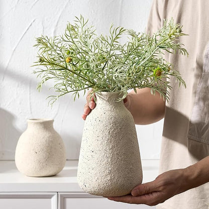 Ceramic Vase Set of 2 for Home Decor, Handcrafted Sesame Dot White Rustic Terracotta Vases, Vintage Farmhouse Decor, Minimalist Decorative Vases for Table Centerpiece Fireplace Nightstand Decoration