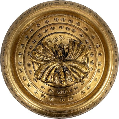 Round Hammered Metal Container with Butterfly Finial, Brass Finish