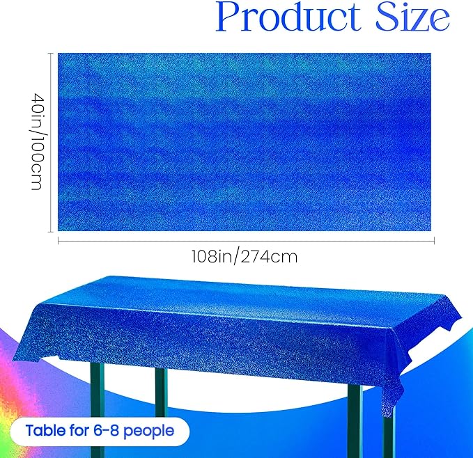 4 pcs Royal Blue Holographic Party Tablecloth 40" x 108" Iridescence Plastic Table Cloth Navy Blue Sparkly Table Covers for Graduation 4th of July Birthday Winter Christmas Party Decoration