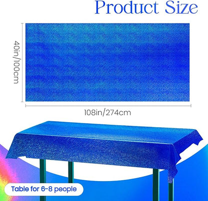 4 pcs Royal Blue Holographic Party Tablecloth 40" x 108" Iridescence Plastic Table Cloth Navy Blue Sparkly Table Covers for Graduation 4th of July Birthday Winter Christmas Party Decoration