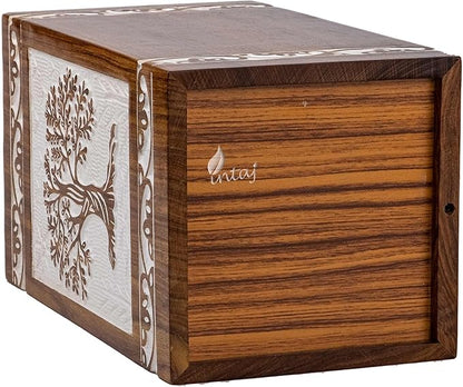 INTAJ Wooden Keepsake Cremation Urn for Human & Pet Ashes - Mini Tree of Life Urn Box & Casket - Holds 20 Cubic Inch