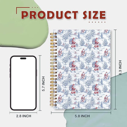 VIIJJUE Blue and White Chinoiserie Christmas Santa Notebook for Women, Vintage French Country Toile de Jouy Journal, Xmas Red Santa Holiday Hardcover Spiral Notebooks, 5.5x8.3 Inch-01