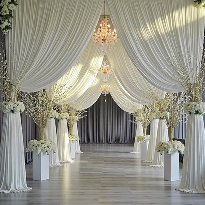 PartyVillage 10ft×15ft Ivory Backdrop Curtain for Wedding Parties, 2 Panels Wrinkle Free 15 FT Long Polyester Photo Backdrop Drapes Back Drop Cloth for Birthday Photography Background