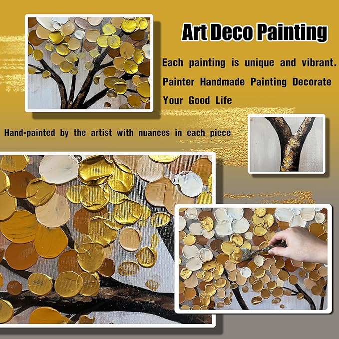 Tree of Life Canvas Wall Art for Living Room Gold and White Wall Decor for Office Extra Large Painting Canvas for Dining Room Size 40 x 80 Inch
