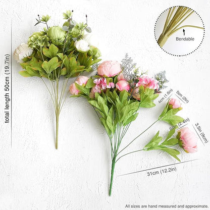 FiveSeasonStuff 2 Bundles Pink Beige Green (Spring Waltz) Peonies Artificial Flower Bouquet