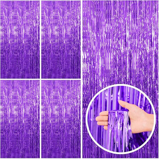 5 Pack Purple Backdrop Tinsel Streamers Foil Fringe Backdrop Halloween Party Decorations Purple Backdrop Curtain Birthday Graduation Bachelorette Christmas New Year Party Decorations
