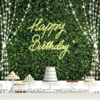 Riyidecor Green Happy Birthday Backdrop Polyester Fabric for Woman Grass Neon Leaf Rustic Spring Leaves Plant Botanical Nature 7Wx5H Feet Lights Photography Background Birthday Photo Studio Shoot