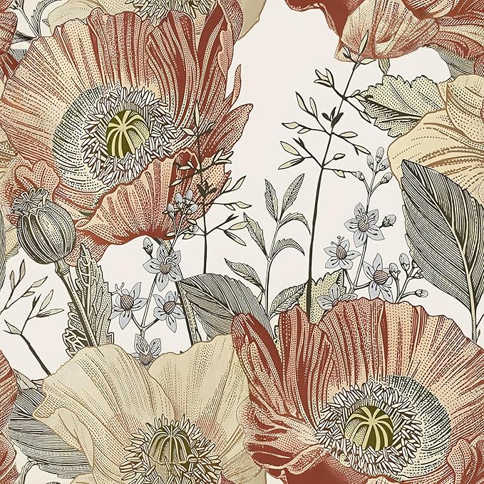 Livebor Floral Wallpaper Peel and Stick Boho Large Floral Peel and Stick Wallpaper Vintage Multicolor Flower Contact Paper 17.7'' x 393.7'' Self Adhesive Wall Paper for Bathroom Wall Covering Decor