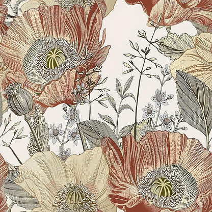 Livebor Floral Wallpaper Peel and Stick Boho Large Floral Peel and Stick Wallpaper Vintage Multicolor Flower Contact Paper 17.7'' x 393.7'' Self Adhesive Wall Paper for Bathroom Wall Covering Decor