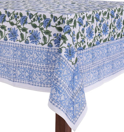 ATOSII Taj 100% Cotton Summer Tablecloth, Block Print Floral Square Table Cloth for Dining Table I Parties Wedding Outdoors, Grand Millenial Decor 60 X 60 Inches I 4 Seater I