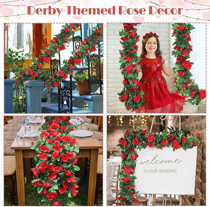 Aneco 8 Pack 64 FT Red Flower Garland Artificial Rose Vines Roses Fake Vine Flowers Plants Party Supplies for Holiday Wedding Garden Craft Art Decoration