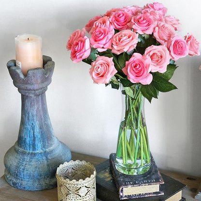 FiveSeasonStuff Fake Roses Wedding Flowers Real Touch Silk Pink Artificial Flowers 12 Stems