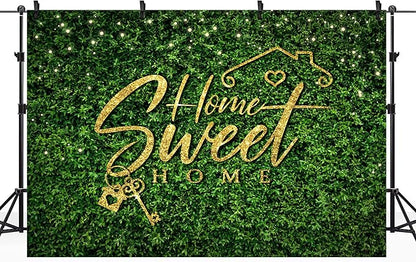 Riyidecor Housewarming Backdrop Polyester Fabric 7Wx5H Feet Green Leaves Sweet Home Grass Leaf Rustic Spring Plant Botanical Nature Photography Background House Warming Party Photo Studio Shoot