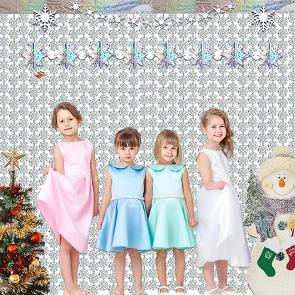 Silver Snowflake Fringe Curtain - GREATRIL Winter Onederland Streamers Backdrop with Sparkling Snowflake for Christmas Birthdays Party Decoration -3.2ft x 6.5ft - 2 Pack