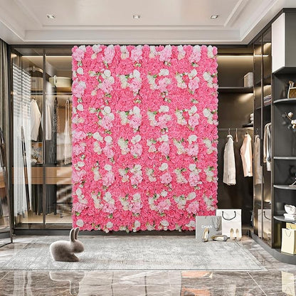 Artificial Flower Wall Panels - 12-Piece Set of 15x15 Inch Silk Roses Floral Backdrop Ideal for Wedding Celebrations, Festive Party Background and Elegant Home Decor -Pink