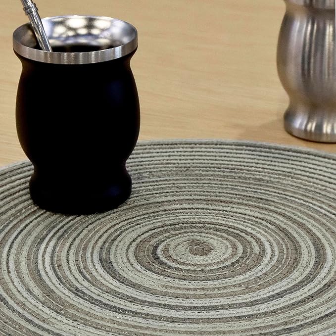 Youyi Better Lifes Round Braided Placemats Set of 6 Colorful Washable Durable Placemats Non-Slip 15 Inch Ivory-Linen Woven Table Mats for Dining Tables Holiday Party Decoration
