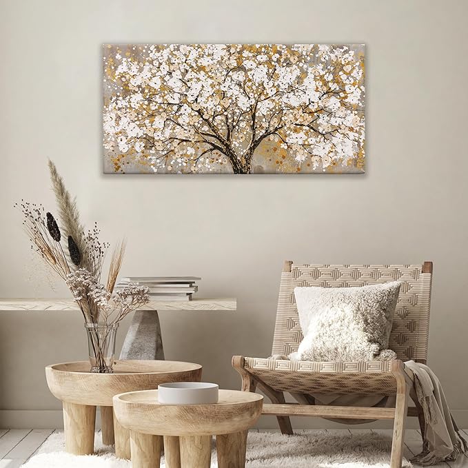 Wall Art Gold Tree Of Life Modern Artwork Canvas Painting Tree Pictures Canvas Art Wall Decor For Living Room Bedroom Dining Room Office Home Wall Decor 20"X40"