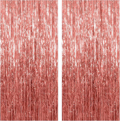 2 Pack Rose Gold Backdrop Birthday Decorations Foil Curtain Bachelorette Party Decor Rose Gold Decor Party Streamers Groovy Birthday Decorations Backdrop