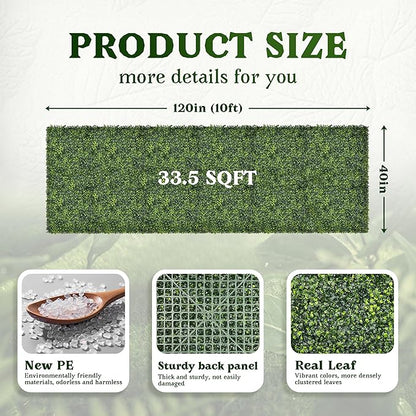 Artificial Boxwood Roll Panel Backdrop: 40"X120" UV-Anti Greenery Faux Grass Wall Hedge for Indoor Outdoor Green Decor & Backyard Background Decorations Fence Covering Privacy