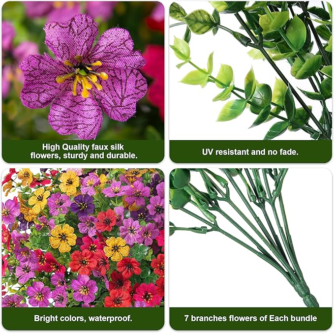Artificial Fake Plants Flowers for Outdoor Decoration, 12 Bundles Faux Silk Daisy Look Real UV Resistant for Outside Home Porch Patio Planter Decor