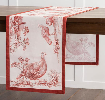 Maison d' Hermine Table Runner 100% Cotton Single Layer Table Runners 48 inches Long for Thanksgiving Christmas Decorations Home Kitchen Dining Party Wedding (Holy Jouy - Red, 14.5" x 48")