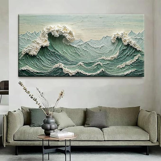 Canvas Wall Art Decor Pictures Large Sea Wave Abstract Wall Decor Print Modern Abstract Green Wall Art Painting Pictures For Living Room Home Kitchen Office Artwork 29 X 58 Inch