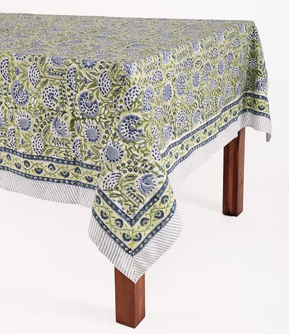 ATOSII Amara 100% Cotton Fall Tablecloth, Handblock Floral Print Rectangle Linen for Kitchen Dining I Parties Wedding Outdoors Picnics Easter I Spring Summer 72 X 108 Inches I 8 Seater Table