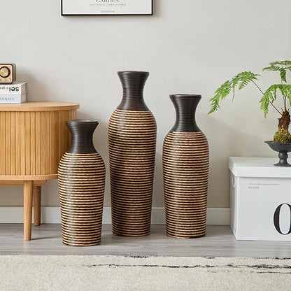 Floor PVC Decorated Vases Set of 3 for Gorgeous Home Decoration Large Classic Neat PVC Vases 19.6in/23.6in/27.5in Height(Beige+Black)