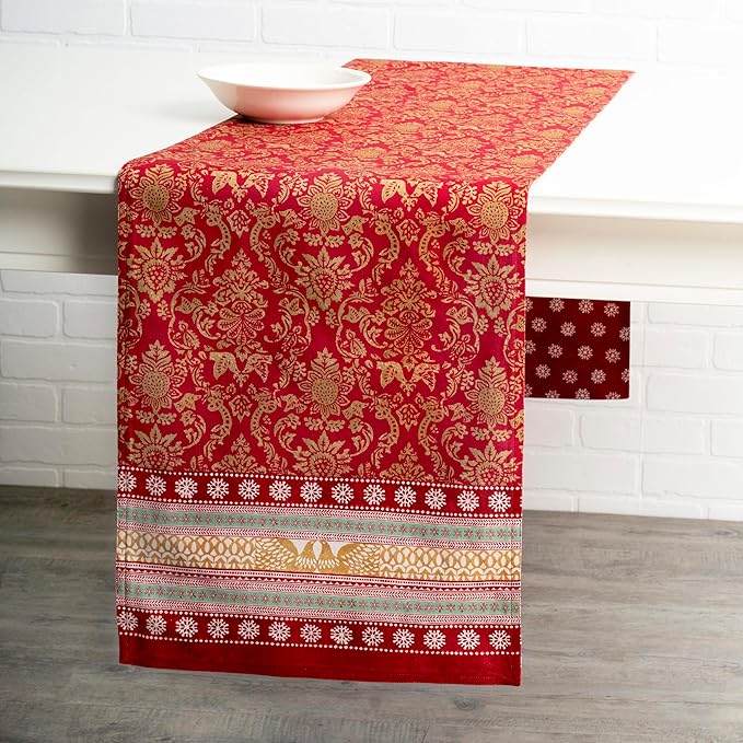 Maison d' Hermine Table Runner 100% Cotton Double Layer Table Runners 108 inches Long for Thanksgiving Christmas Decorations Home Kitchen Dining Party Wedding (Sofia, 14.5" x 108")